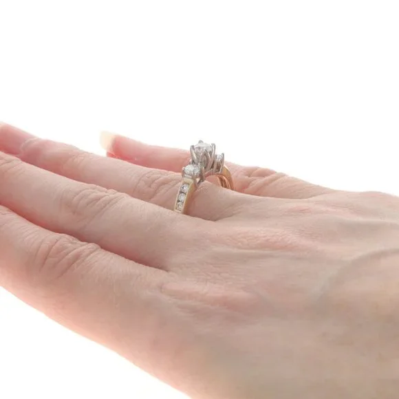 Yellow Gold Diamond Engagement Ring - 14k Round Brilliant .95ctw Three-Stone